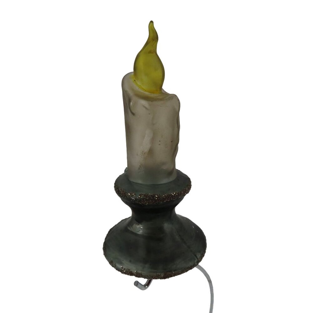 Light Up Blown Glass Glittered Candlestick Candle Christmas Tree Clip Holiday